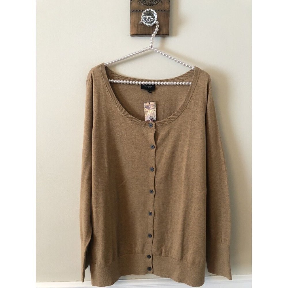 NWT Lane Bryant Size 18/20 Brown Cardigan Sweater Button Front Cotton Blend